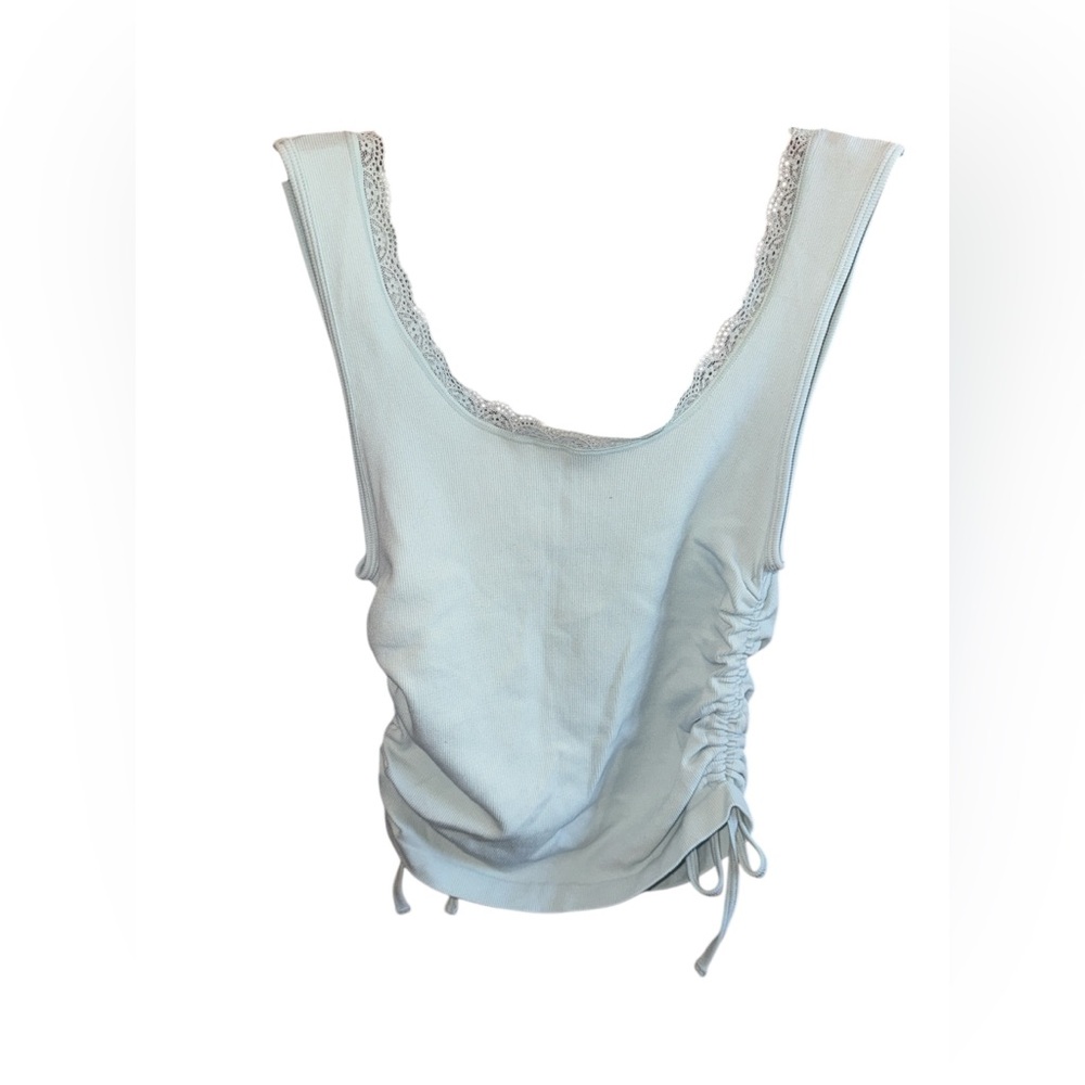 Planet Heart Lace-Trim Ribbed Tank Top - Light Blue NWT Ties on the Sides NEW - Picture 2 of 7